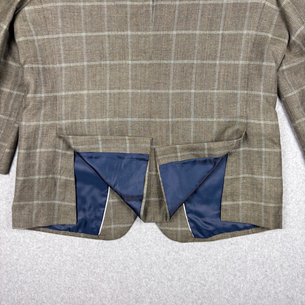 Jos. A. Bank 1905 Slim Fit Blazer 46R Brown Windowpane Linen Wool Sport Coat - Picture 10 of 11